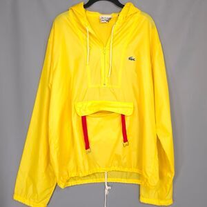 IZOD LACOSTE Vintage Jacket Men’s LARGE Yellow Hooded Windbreaker Anorak 80s